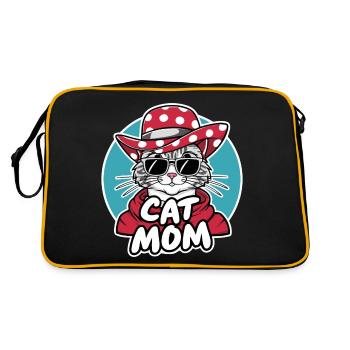 Cat Mom Lustige Katze mit Sonnenbrille und Kleider - Retro Tasche - Schwarz/Gold - Hinten