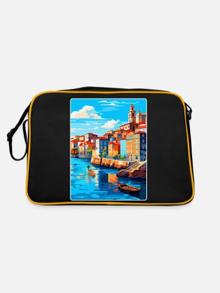 Porto Portugal Vintage Reiseplakat Souvenir WPA - Retro Tasche - Schwarz/Gold - Hinten