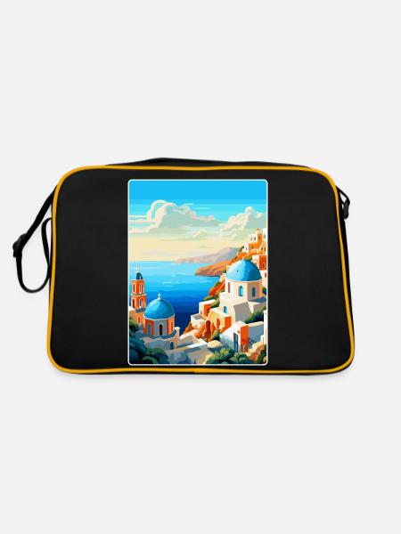 Santorin Grèce Affiche de voyage vintage souvenir - Sac Retro - noir/or - Dos