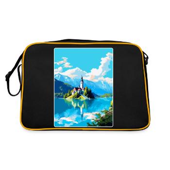 Lac de Bled, Slovénie, Affiche de voyage vintage, Souvenir - Sac Retro - noir/or - Dos