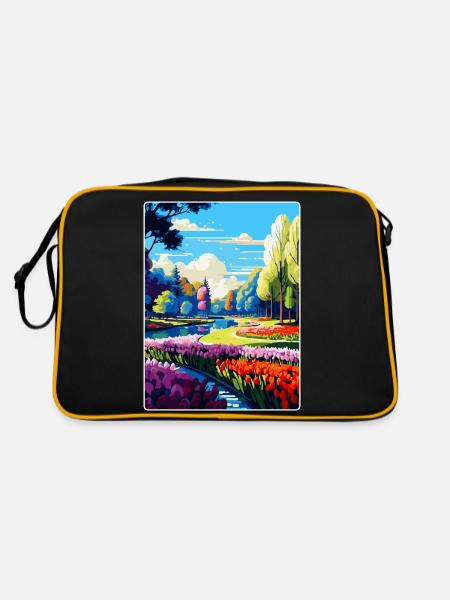 Affiche de voyage des jardins de Keukenhof, Pays-Bas, WPA - Sac Retro - noir/or - Dos