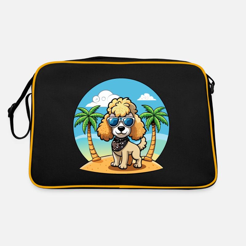 Caniche Chien Drôle Dessin Animé Plage De Plage Lunettes De Soleil Sac Retro