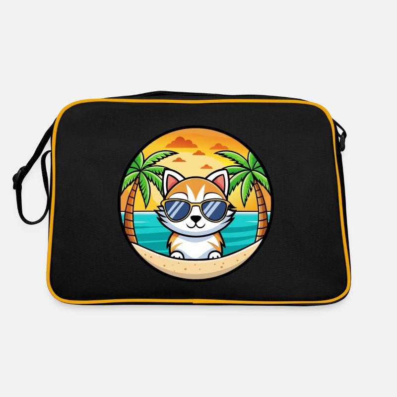 Chaton Drôle Dessin Animé Plage D’été Lunettes De Soleil Cool Sac Retro