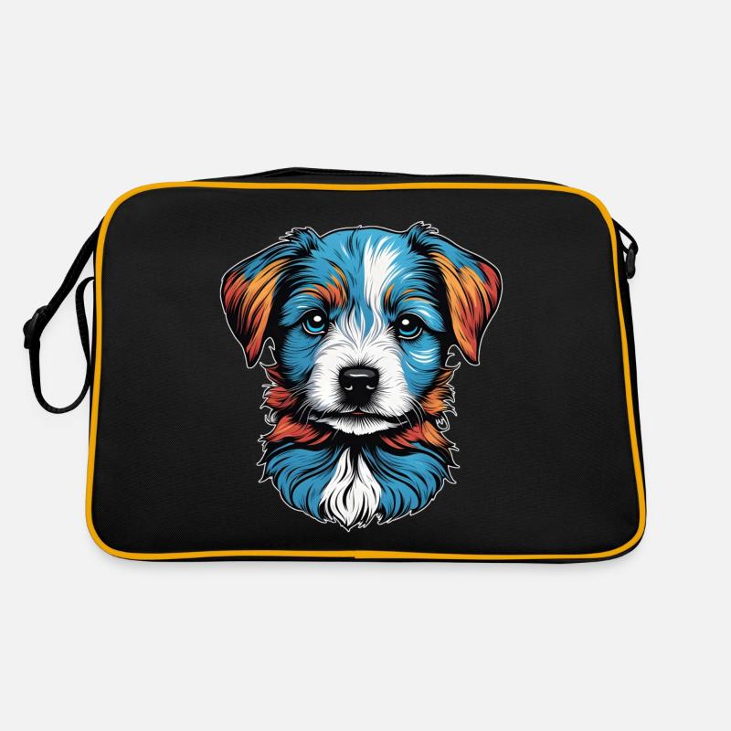 Portrait d'un petit chien bleu - Sac Retro - noir/or