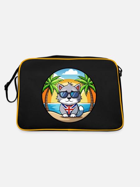 British Silver Cat Breed Cartoon Sunglasses Beach - Retro Bag - black/gold - Back
