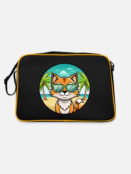 Sokoke Katzenrasse Cartoon Sonnenbrille Strand - Retro Tasche - Schwarz/Gold