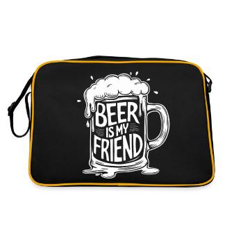 Bier Bierkrug Spruch Beer is my Friend - Retro Tasche - Schwarz/Gold - Hinten