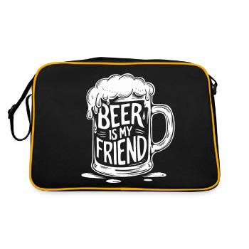 Bier Bierkrug Spruch Beer is my Friend - Retro Tasche - Schwarz/Gold - Hinten