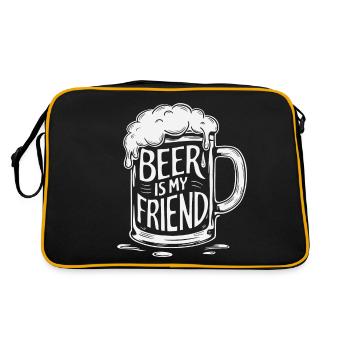 Bier Bierkrug Spruch Beer is my Friend - Retro Tasche - Schwarz/Gold - Hinten