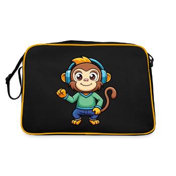 Singe Drôle Dessin Animé Personnage Casque Musique - Sac Retro - noir/or - Dos