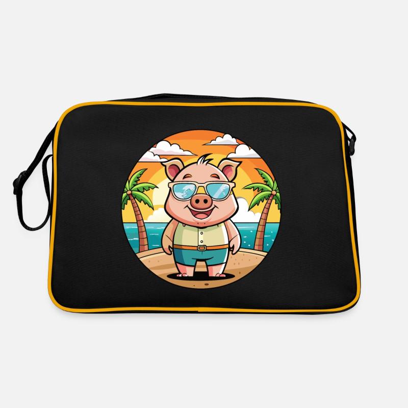 Cochon Drôle Dessin Animé Plage De Plage Lunettes Sac Retro