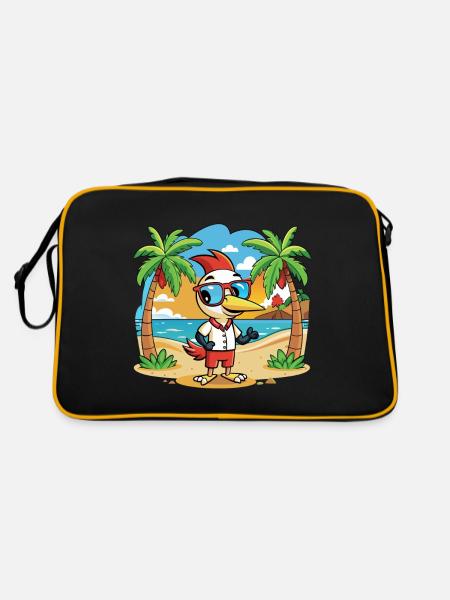 Woodpecker Lustige Cartoon Sommer Strand Sonnenbrille - Retro Tasche - Schwarz/Gold - Hinten