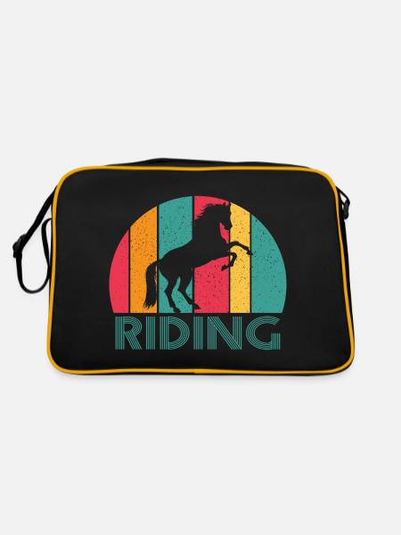 Pferde Reiter Retro Vintage Design - Retro Tasche - Schwarz/Gold - Hinten