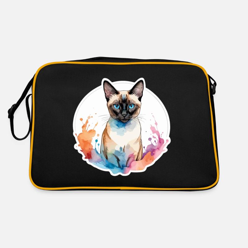 Siamkatze Wasserfarben - Retro Tasche - Schwarz/Gold