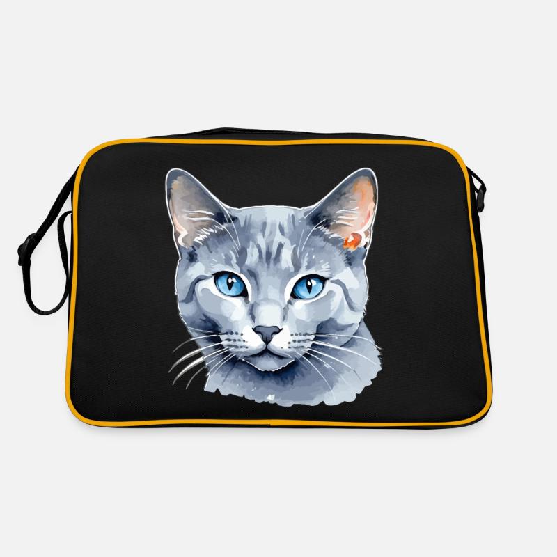 Chat bleu russe Aquarelle Sac Retro