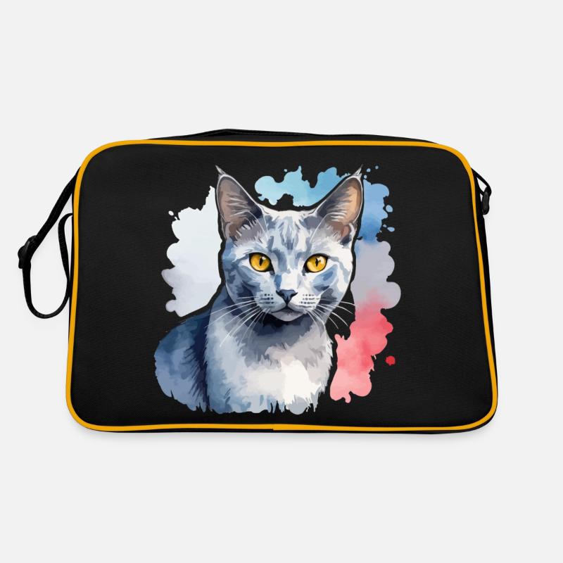 Chat bleu russe Aquarelle Sac Retro
