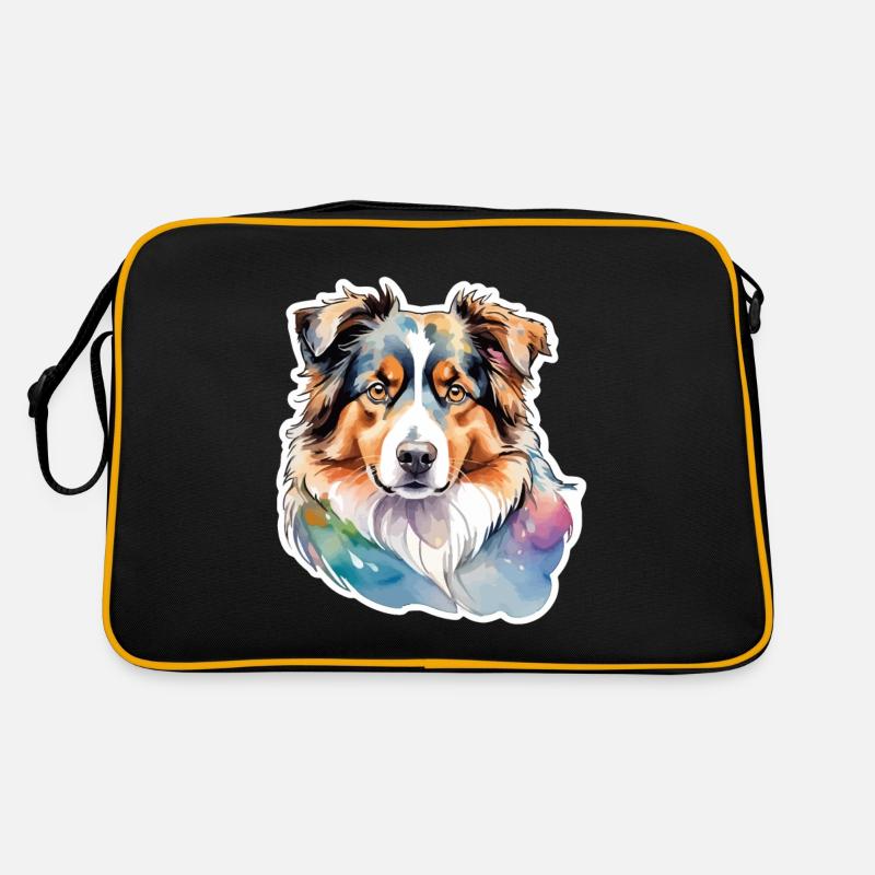 Australian Shepherd Wasserfarben - Retro Tasche - Schwarz/Gold