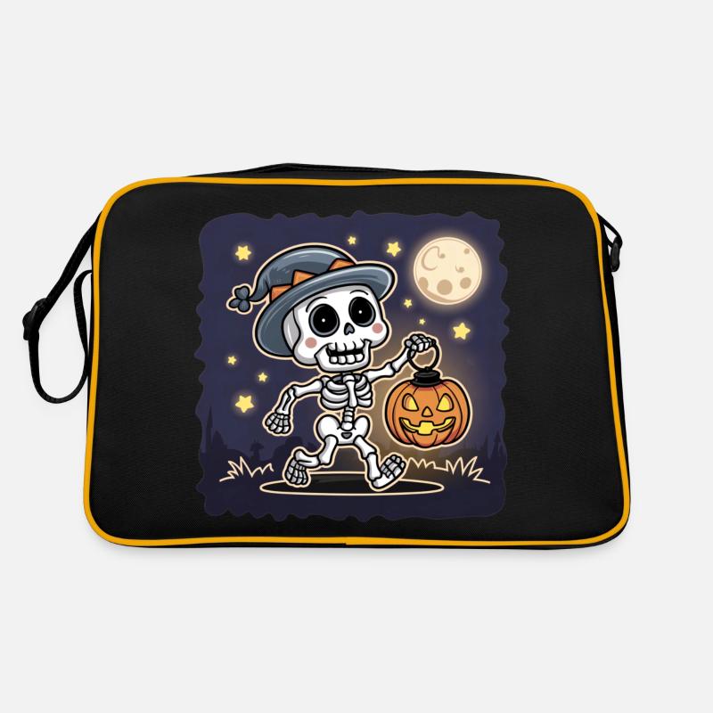 Cute Skeleton with Pumpkin Lantern Halloween Retro Bag