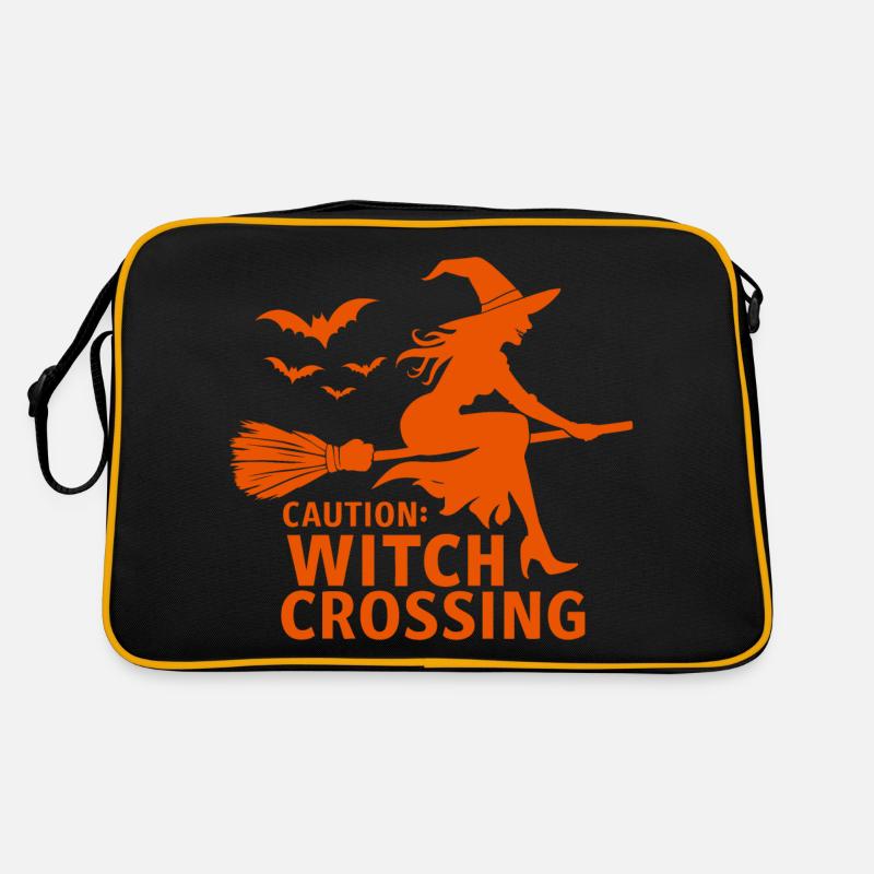 Halloween Hexe Hexenbesen Caution Witch Crossing Retro Tasche