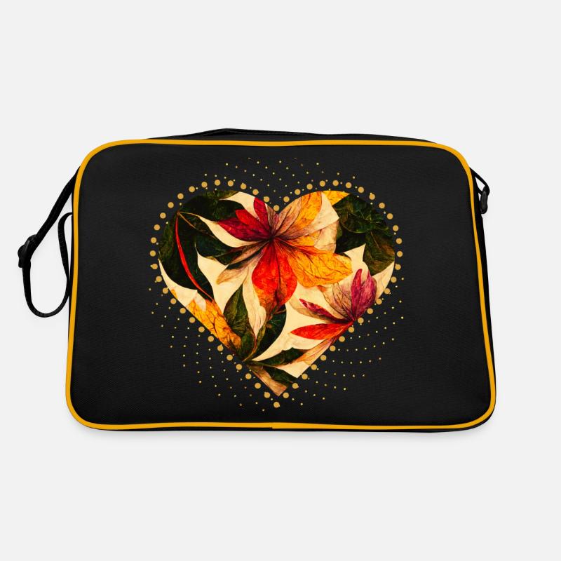 Coeur de fleur : Amour abstrait - Sac Retro - noir/or