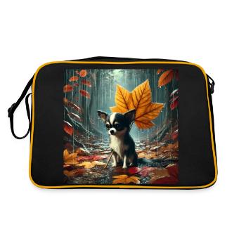 Chihuahua Triste sous la Pluie en Automne - Sac Retro - noir/or - Dos