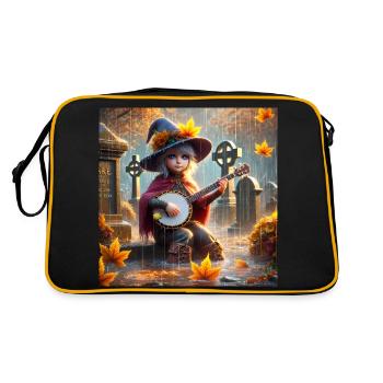 Die blauäugige Hexe und ihr magisches Banjo - Retro Tasche - Schwarz/Gold - Hinten