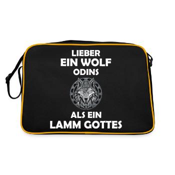 Walhalla Wolf Wölfe Odins Runen Nordischer Kompass - Retro Tasche - Schwarz/Gold - Hinten