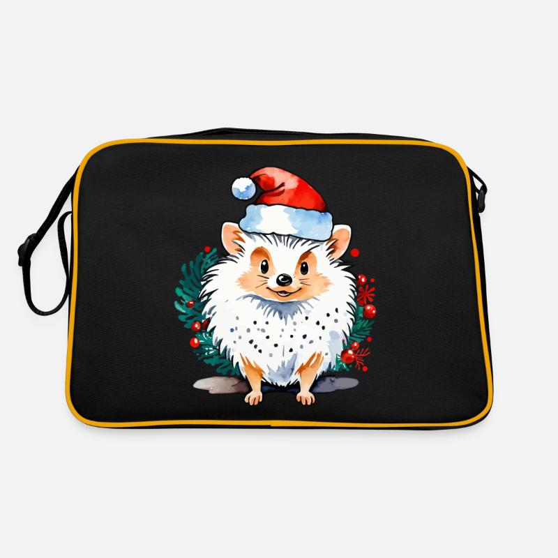 Hedgehog Christmas Drawing Retro Bag