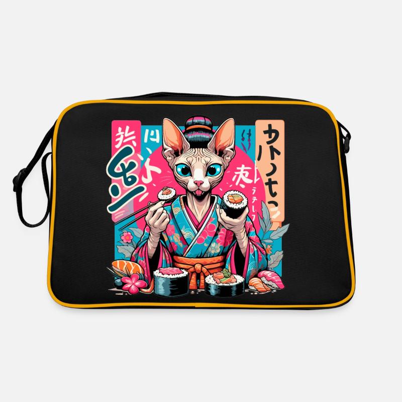 Sushi Sphynx Katze Maki Kimono Geschenk - Retro Tasche - Schwarz/Gold