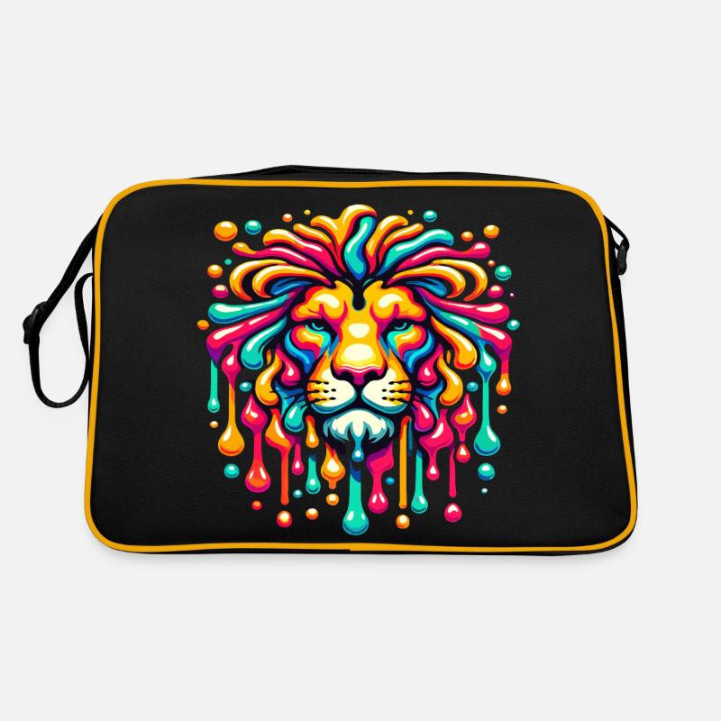 Psychedelischer Löwe mit leuchtenden Farben Retro Tasche