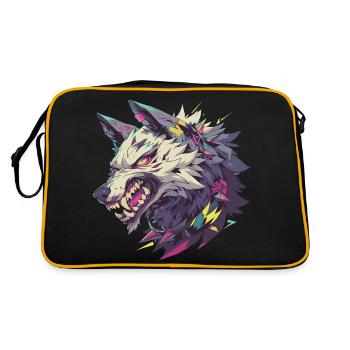 Wütender Wolf mit einem lebendigen und abstrakten Kunststil - Retro Tasche - Schwarz/Gold - Hinten