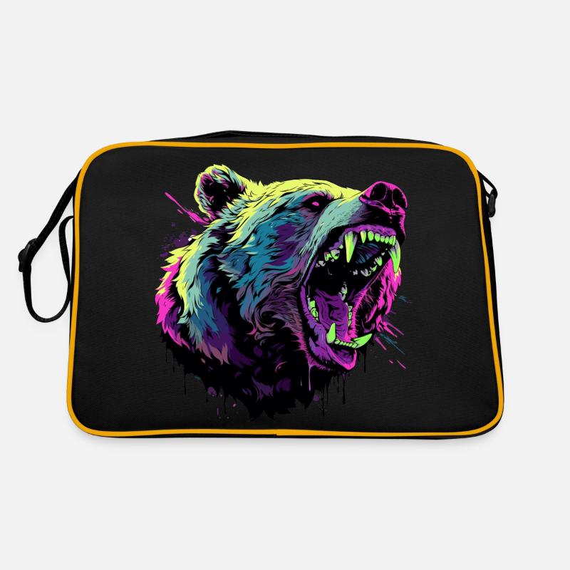 Wütender Bärenkopf im lebendigen Pop-Art-Stil Retro Tasche