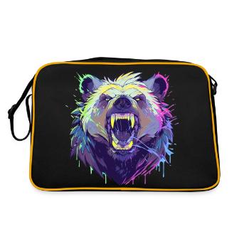 Bunter wütender Bär - Retro Tasche - Schwarz/Gold - Hinten