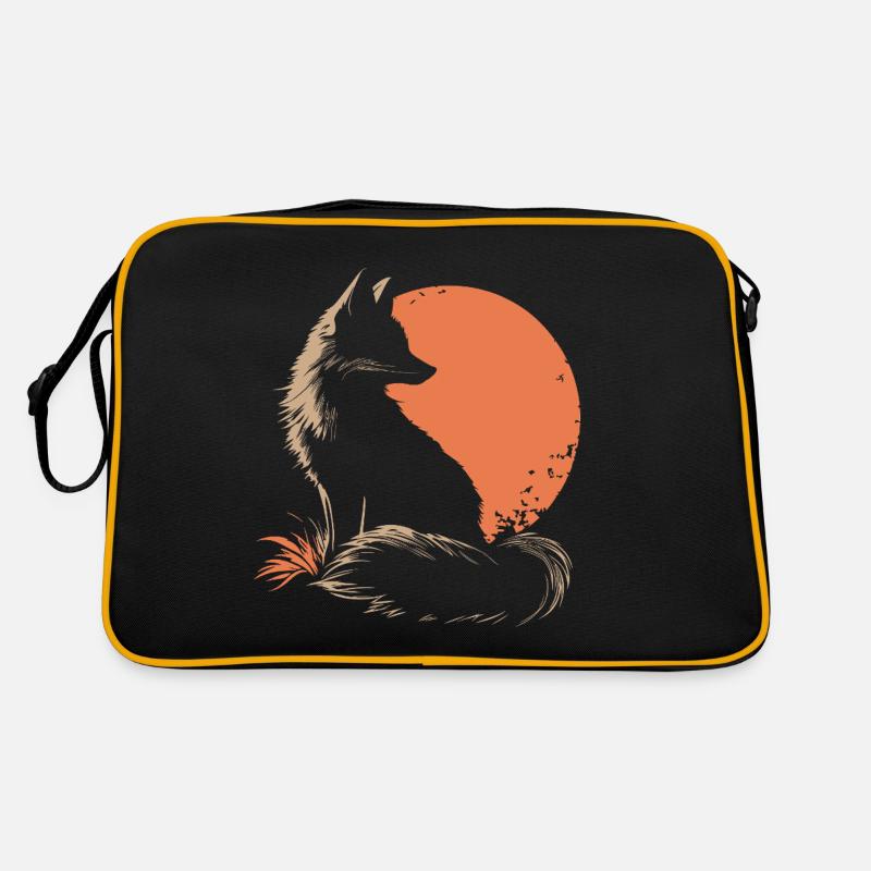 Fuchs Silhouette vor einer Sonne Retro Tasche