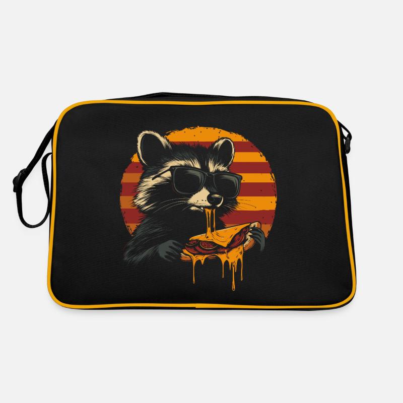 Waschbär mit Sonnenbrille isst Pizza Retro Tasche