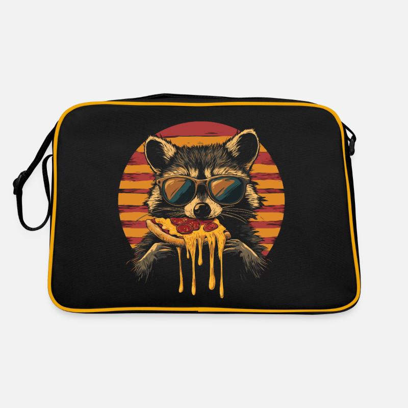 Waschbär mit Sonnenbrille isst Pizza Retro Tasche