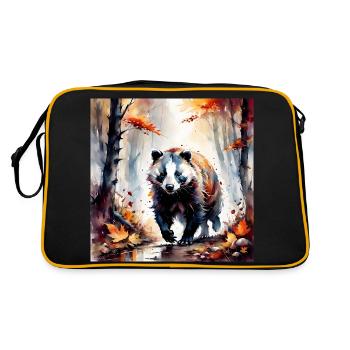 Dachs im Herbs - Retro Tasche - Schwarz/Gold - Hinten