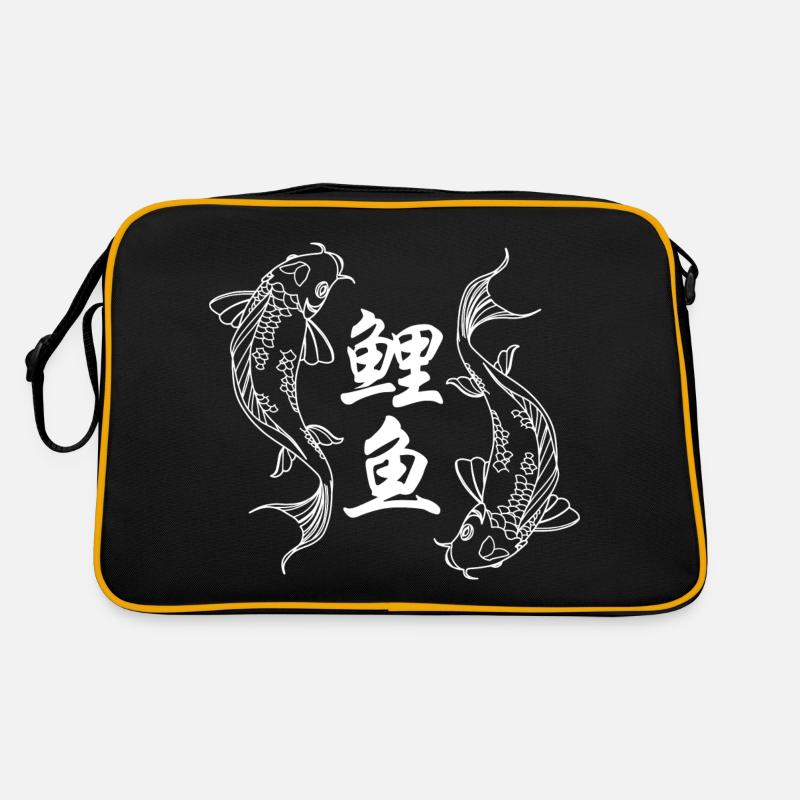 Logo blanc de 2 Carpes Koi & Caractères Chinois 鲤鱼 Sac Retro