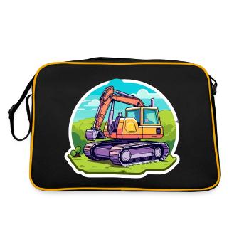 Bagger Baustelle Zeichnung - Retro Tasche - Schwarz/Gold - Hinten