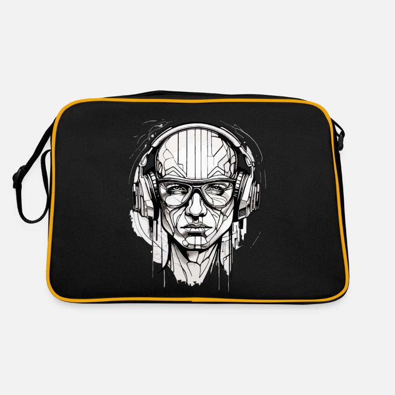 DJ Robot, Musique électronique, RAVE, TECHNO, - Sac Retro - noir/or
