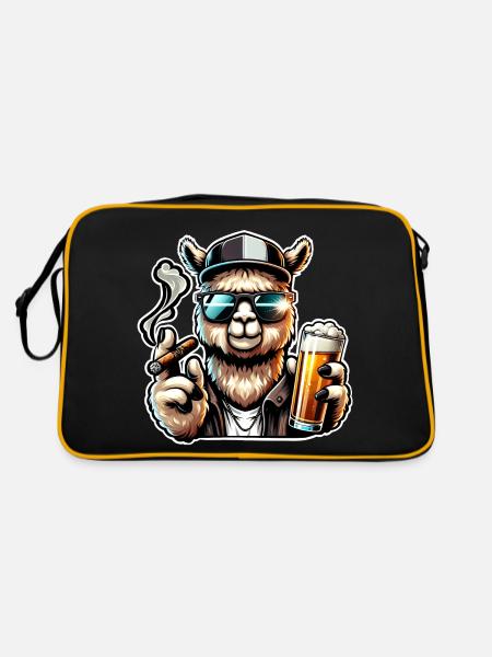 Alpaka Bier Zigarre - Retro Tasche - Schwarz/Gold