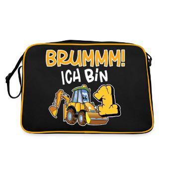 Brummm Ich Bin 1 Jahr Kinder Geburtstag Bagger - Retro Tasche - Schwarz/Gold - Hinten