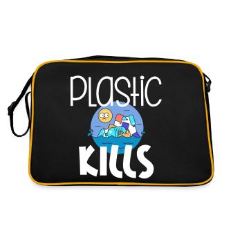 Plastic Kills Umwelt Recycling - Retro Tasche - Schwarz/Gold - Hinten