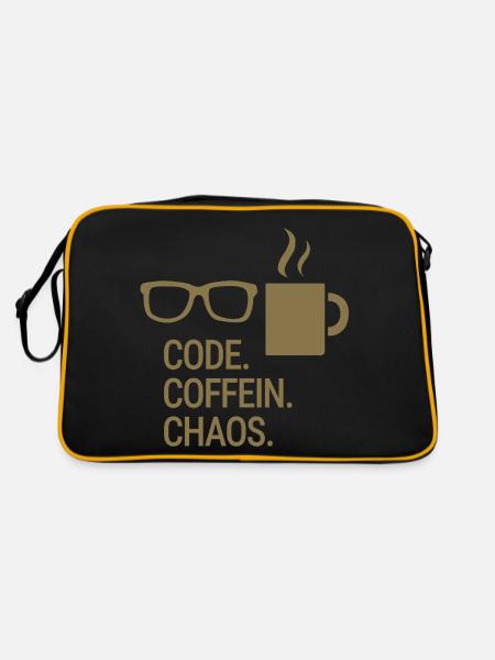Code. Coffein. Chaos. - Retro Tasche - Schwarz/Gold - Hinten