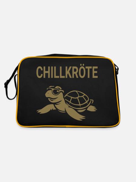 Chillige Schildkröte - Retro Tasche - Schwarz/Gold - Hinten