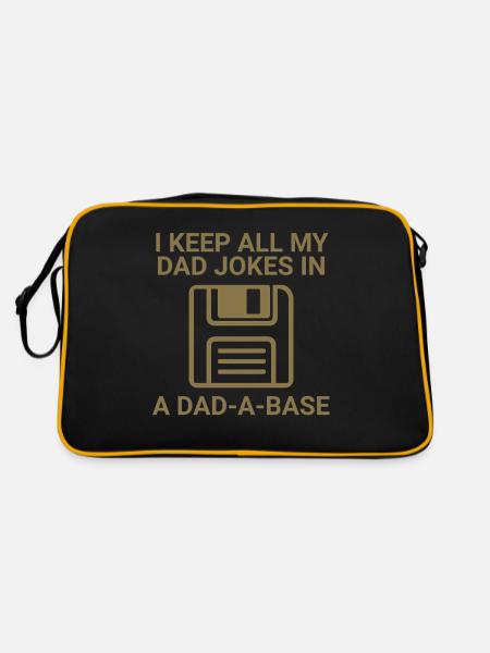 I keep all my dad jokes in a Dad-a-base - Retro Tasche - Schwarz/Gold - Hinten