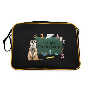Erdmännchen Einschulung - Retro Tasche - Schwarz/Gold - Hinten