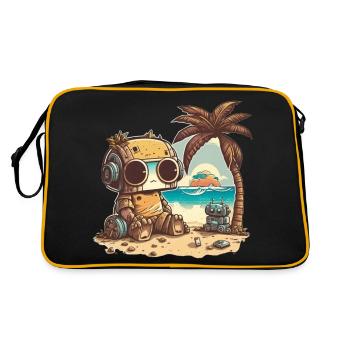 Un petit robot en t-shirt se détend sur la plage - Sac Retro - noir/or - Dos