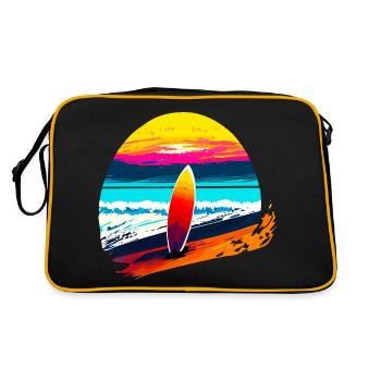 Sonnenuntergang mit Surfbrett - Retro Tasche - Schwarz/Gold - Hinten