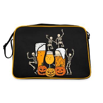 Halloween mit Bier und Skeletten - Retro Tasche - Schwarz/Gold - Hinten